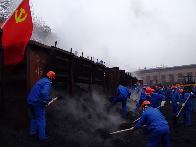 2月10日，中鋁貴州分公司及碳素廠部分黨員正爭(zhēng)先恐后卸車石油焦。